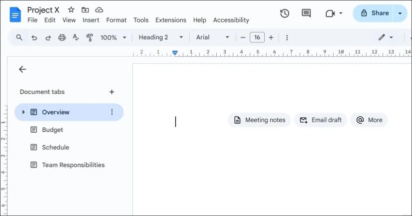 Google Docs document showing document tabs