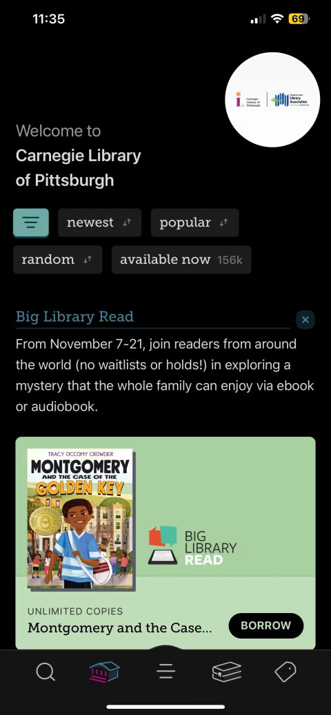 Libby home page featuring children&rsquo;s books with no waitlist