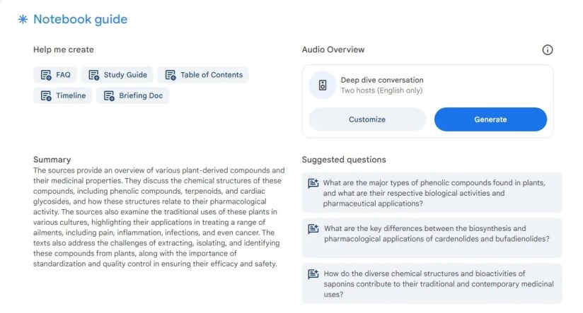 Notebook guide in NotebookLM