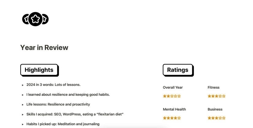 Creating a yearly review template in Notion