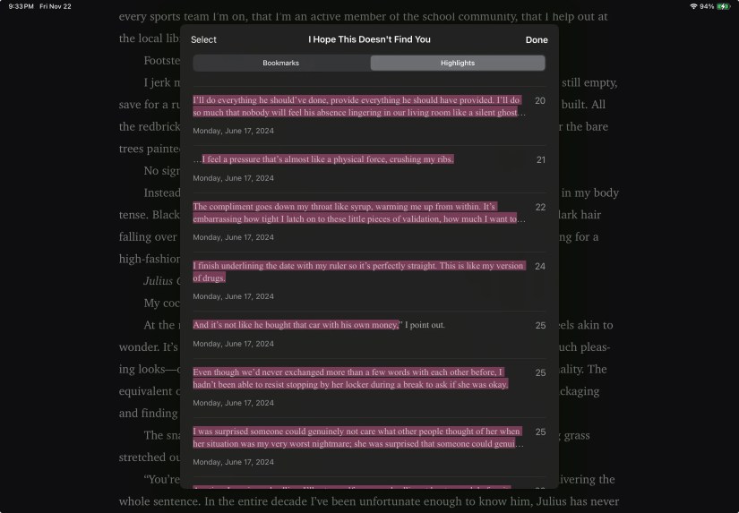passages of an ebook highlighted