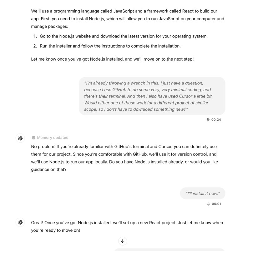 A screenshot of a brainstorming session with ChatGPT