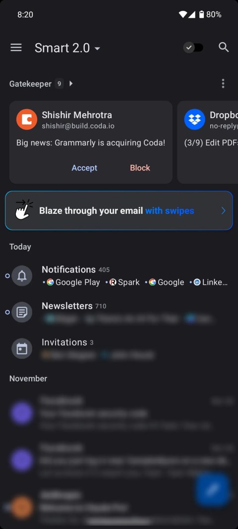 Spark Mail home screen