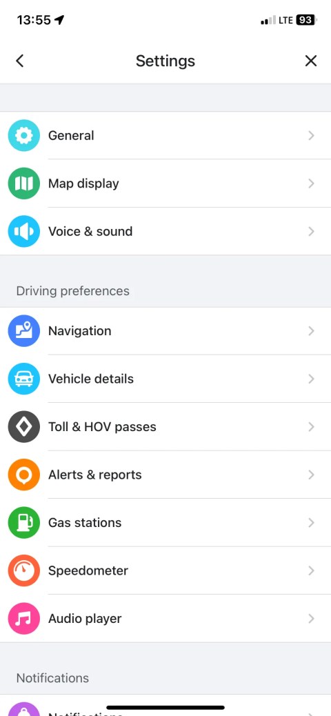 The Waze settings open on iOS