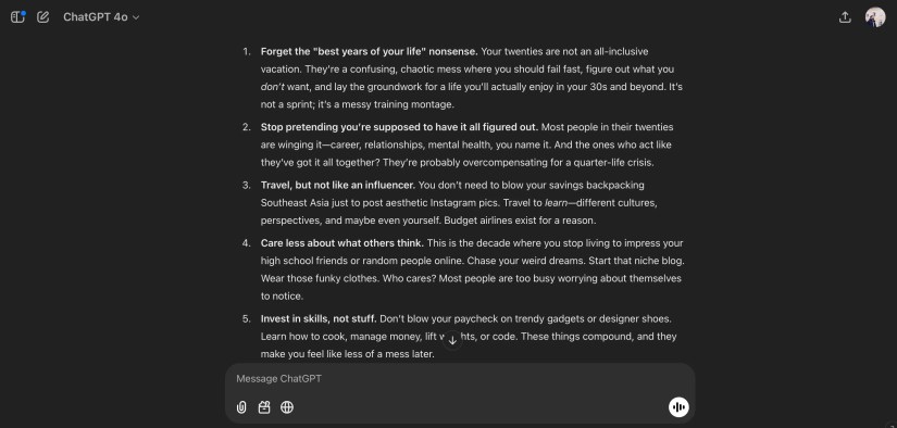 ChatGPT Thoughts on Your Twenties