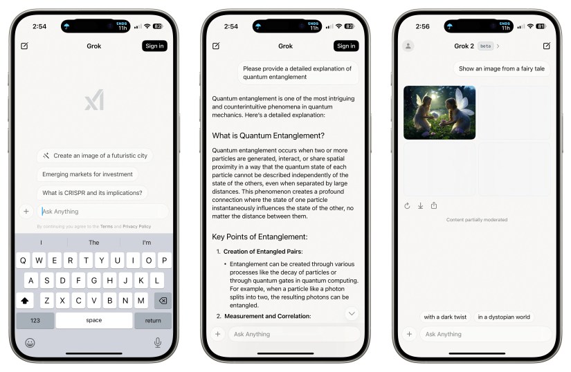 The standalone Grok app in use.