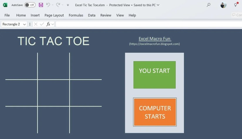 Tic Tac Toe game in Microsoft Excel