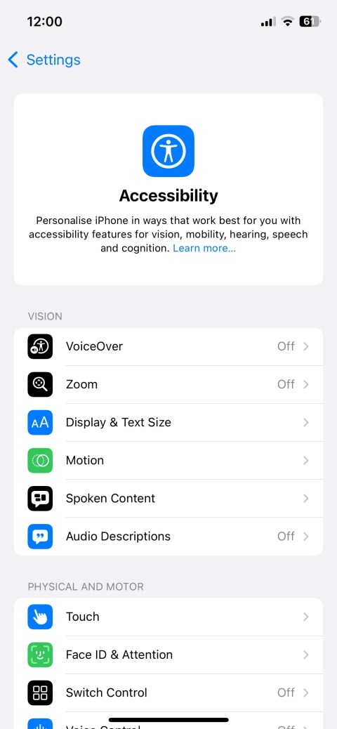 Accessibility menu on iPhone
