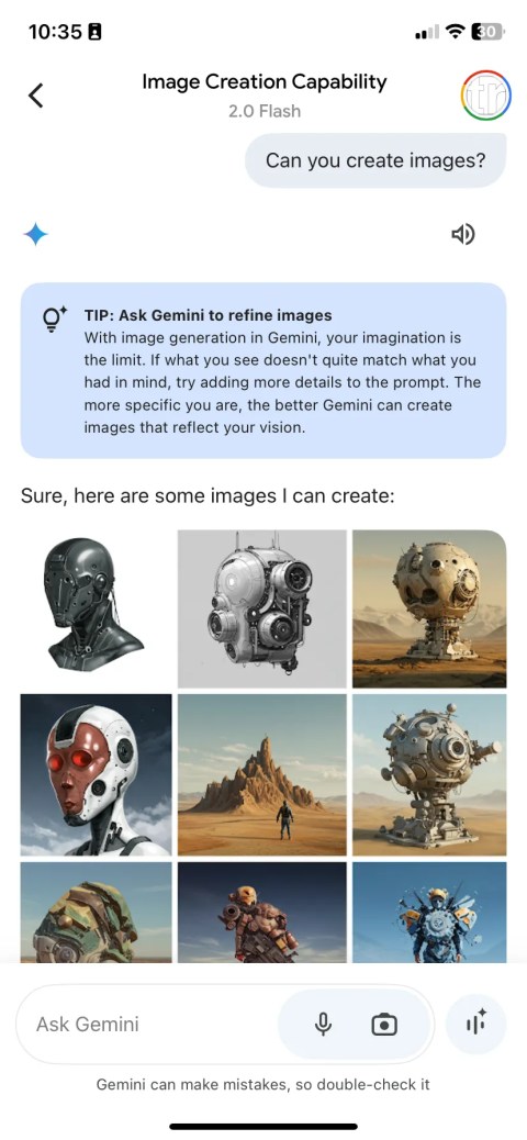 Gemini produces a handfull of AI images