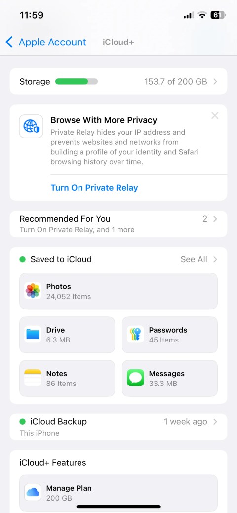 iCloud settings menu on iPhone