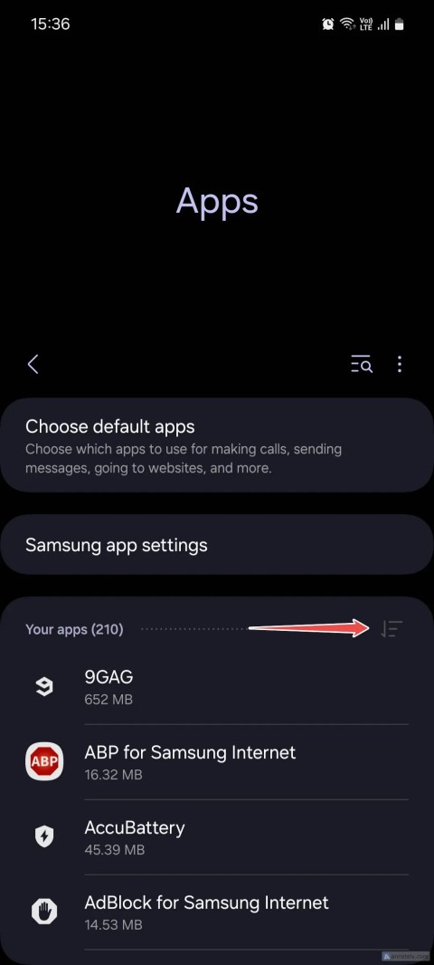 Samsung One UI Apps menu