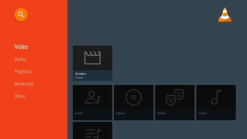 VLC app home page on Google TV