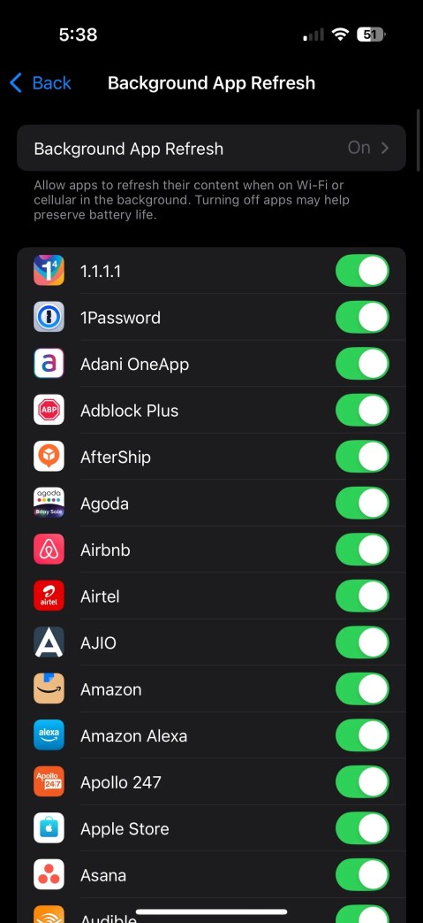 Background App Refresh settings on iOS