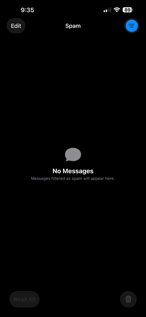 Spam message tab in Messages in IOS 26