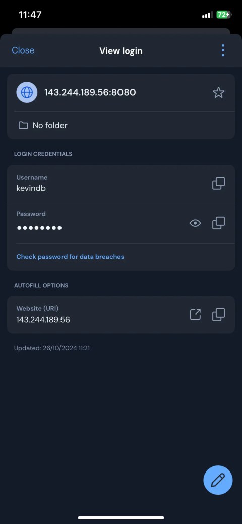 Viewing a login credential in Bitwarden