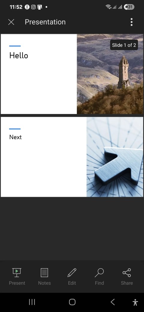 A PowerPoint Presentation Slide Deck open on an Android phone