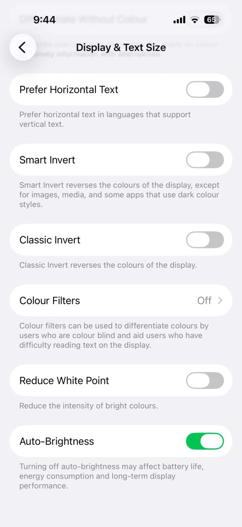 Auto brightness setting on iPhone
