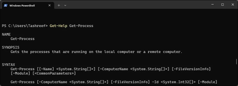 Get help command in powershell