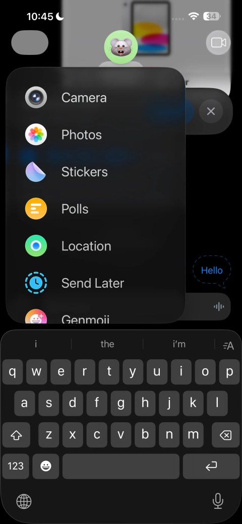 iMessage options including Send Later