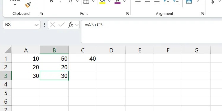A formula with an absolute reference showing the wrong results.