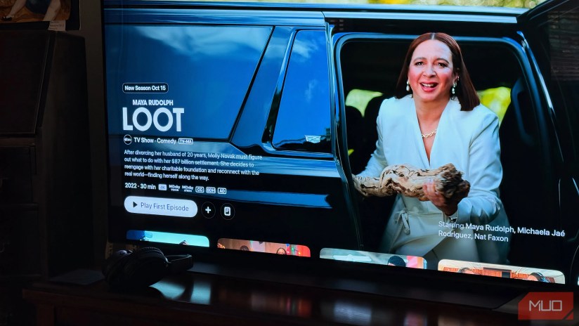 A preview of Loot on Apple TV+ on a television.