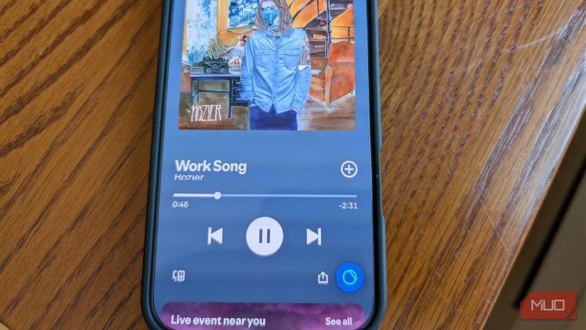 Spotify&rsquo;s AI DJ feature showing on an iPhone.
