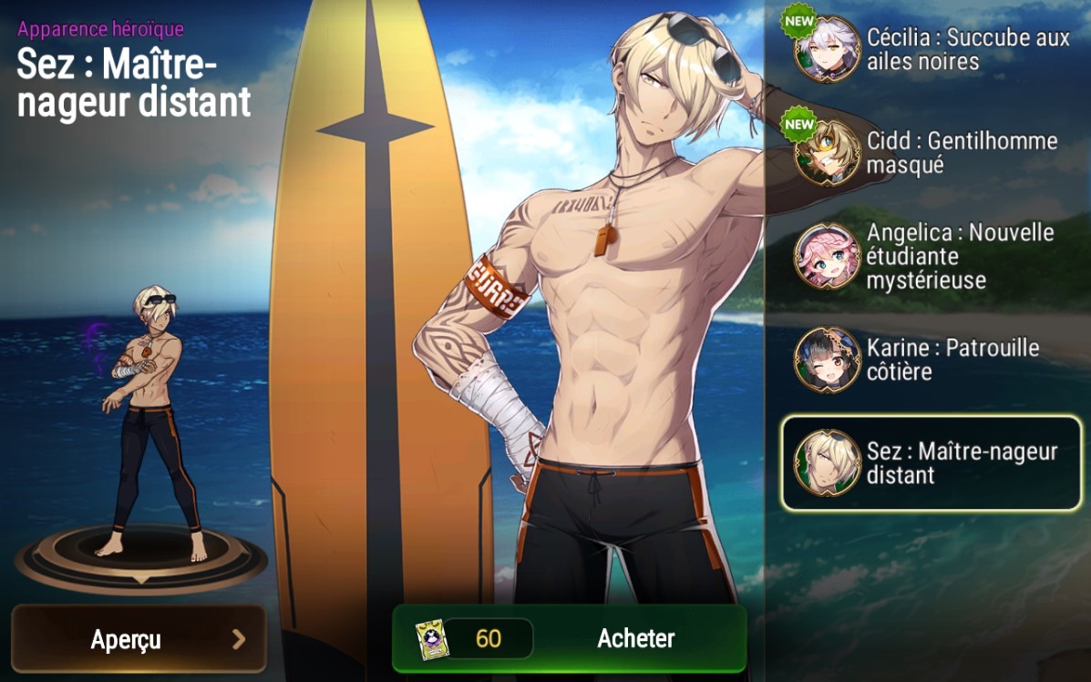 Epic Seven guide des apparences, skins Millenium