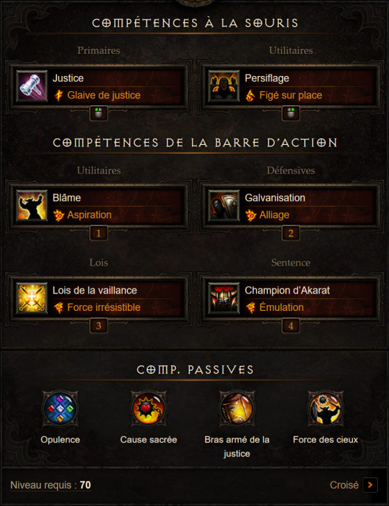 Détail des compétences & runes Diablo 3 Build Croisé Akkhan Blame