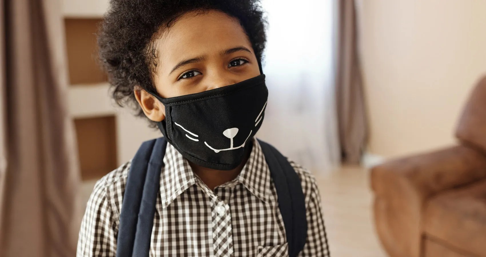 Young Boy Wears Mask For School Picture Because He Listens To Mom