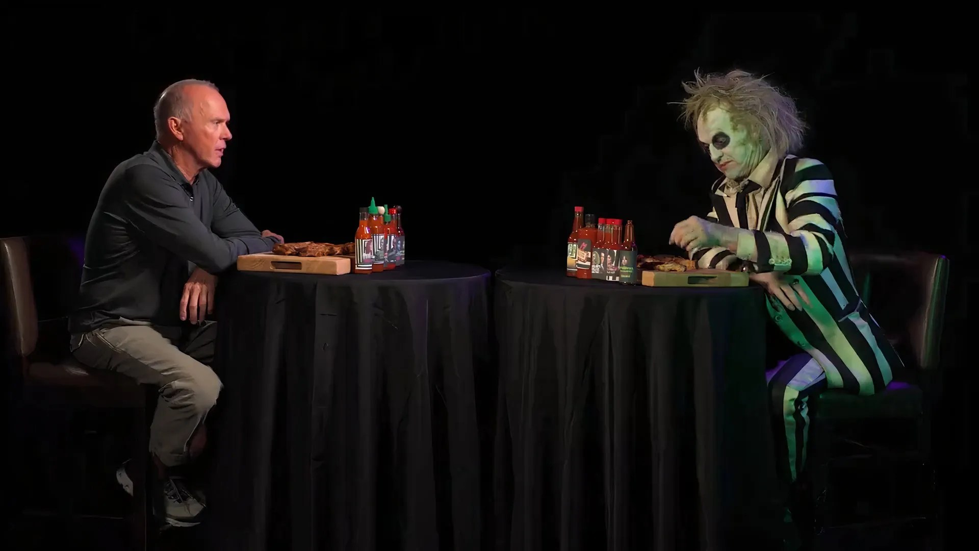 Michael Keaton and Beetlejuice Appear in Hot Ones Parody Video