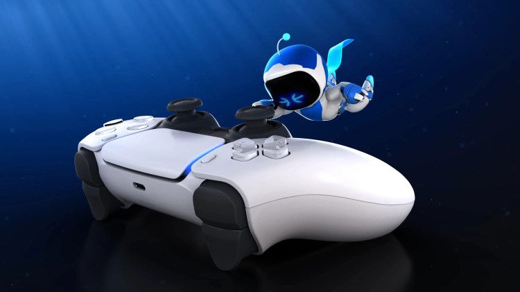 Astros Playroom white controller underwater with a little robot.