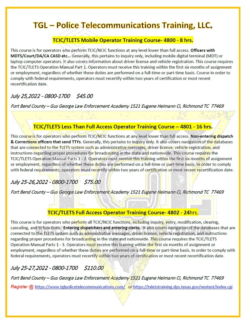 07 TCIC/TLETS Full Access Operator Training Course TCOLE 4802
