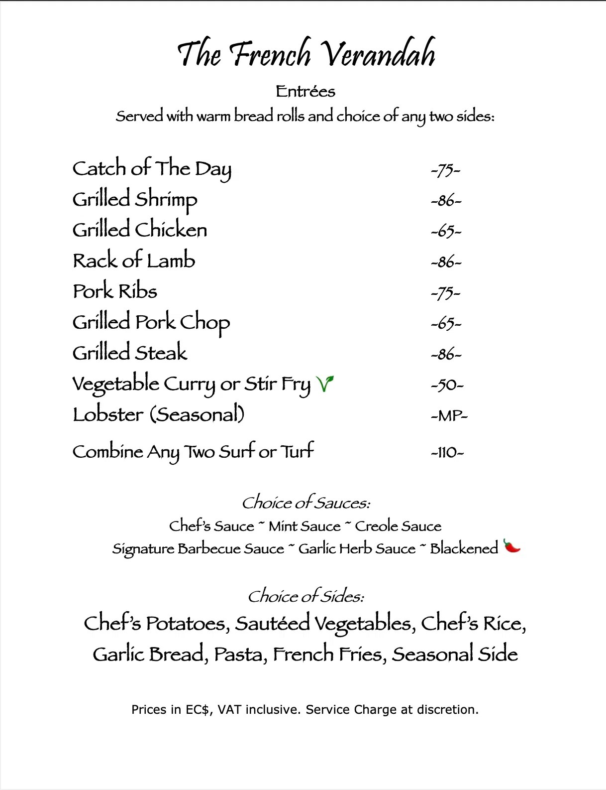 The French Verandah Menu Mariners Hotel & The French Verandah Restaurant