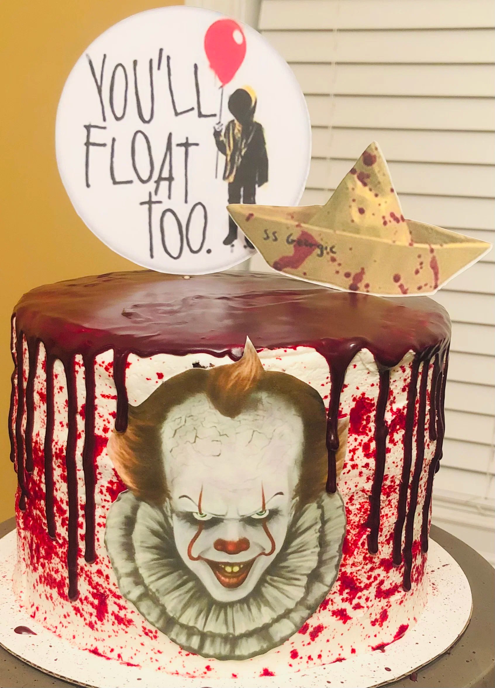 3 Layer Chocolate Pennywise IT Cake With Buttercream Frosting and
