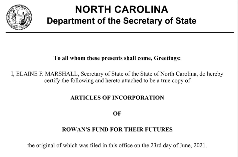 The Articles of Incorporation The Rowan Fund