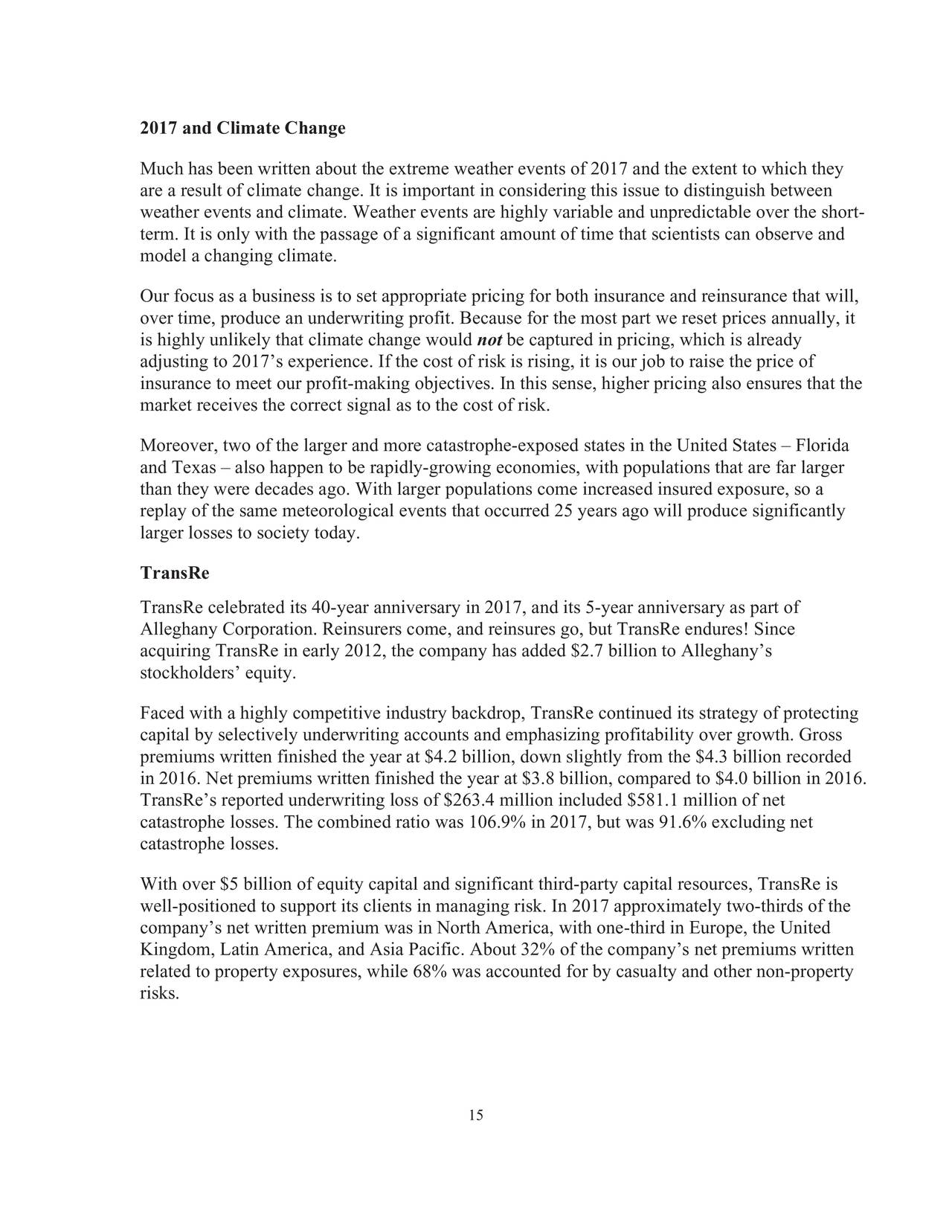 Alleghany Annual Letter 2017 (NYSEY) Seeking Alpha