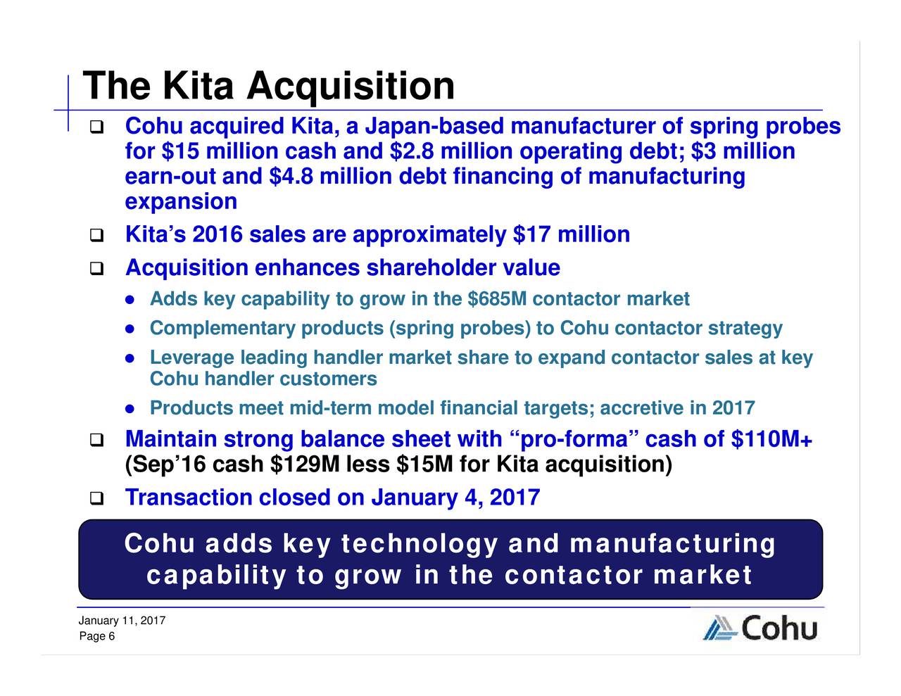 Cohu (COHU) Presents At 19th Annual Needham Growth Conference Cohu