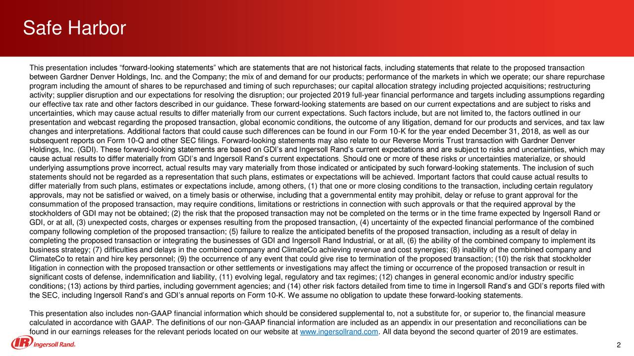 IngersollRand Plc 2019 Q2 Results Earnings Call Slides (NYSEIR