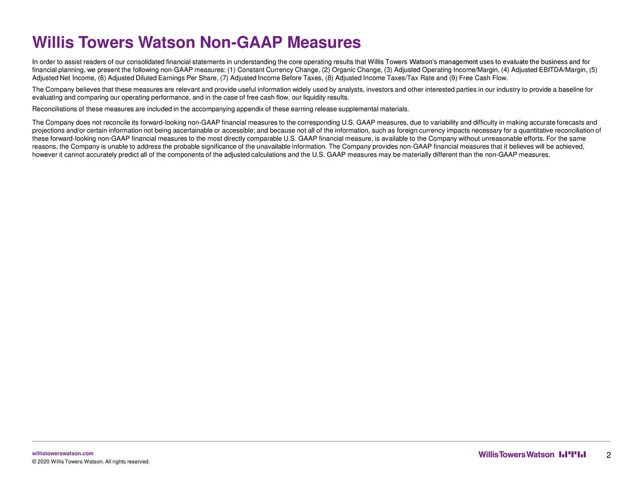 Willis Towers Watson Public Limited Company 2020 Q2 Results