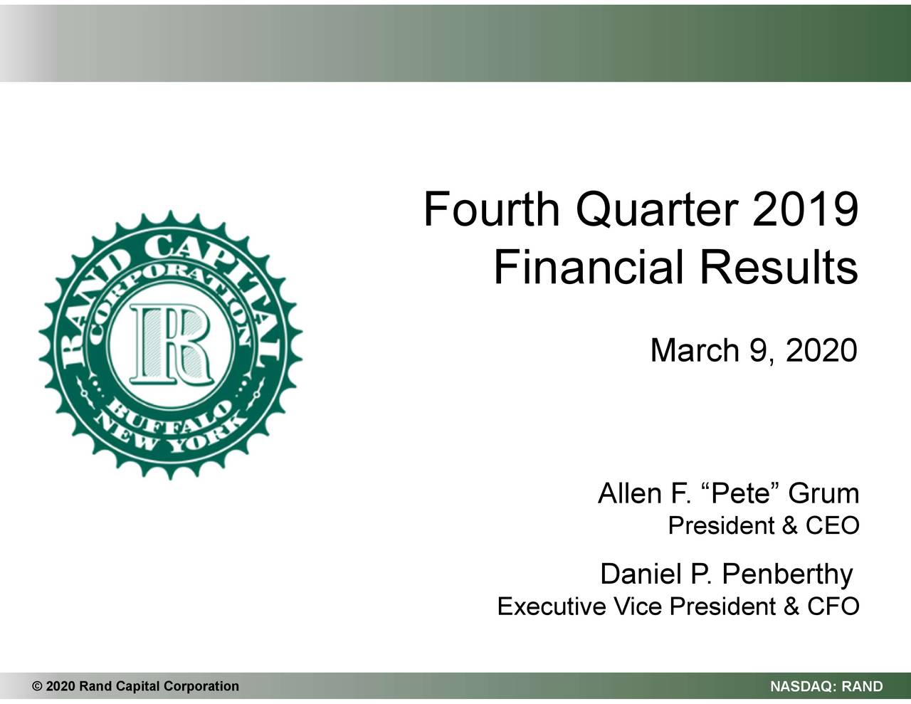 Rand Capital 2019 Q4 Results Earnings Call Presentation (NASDAQ