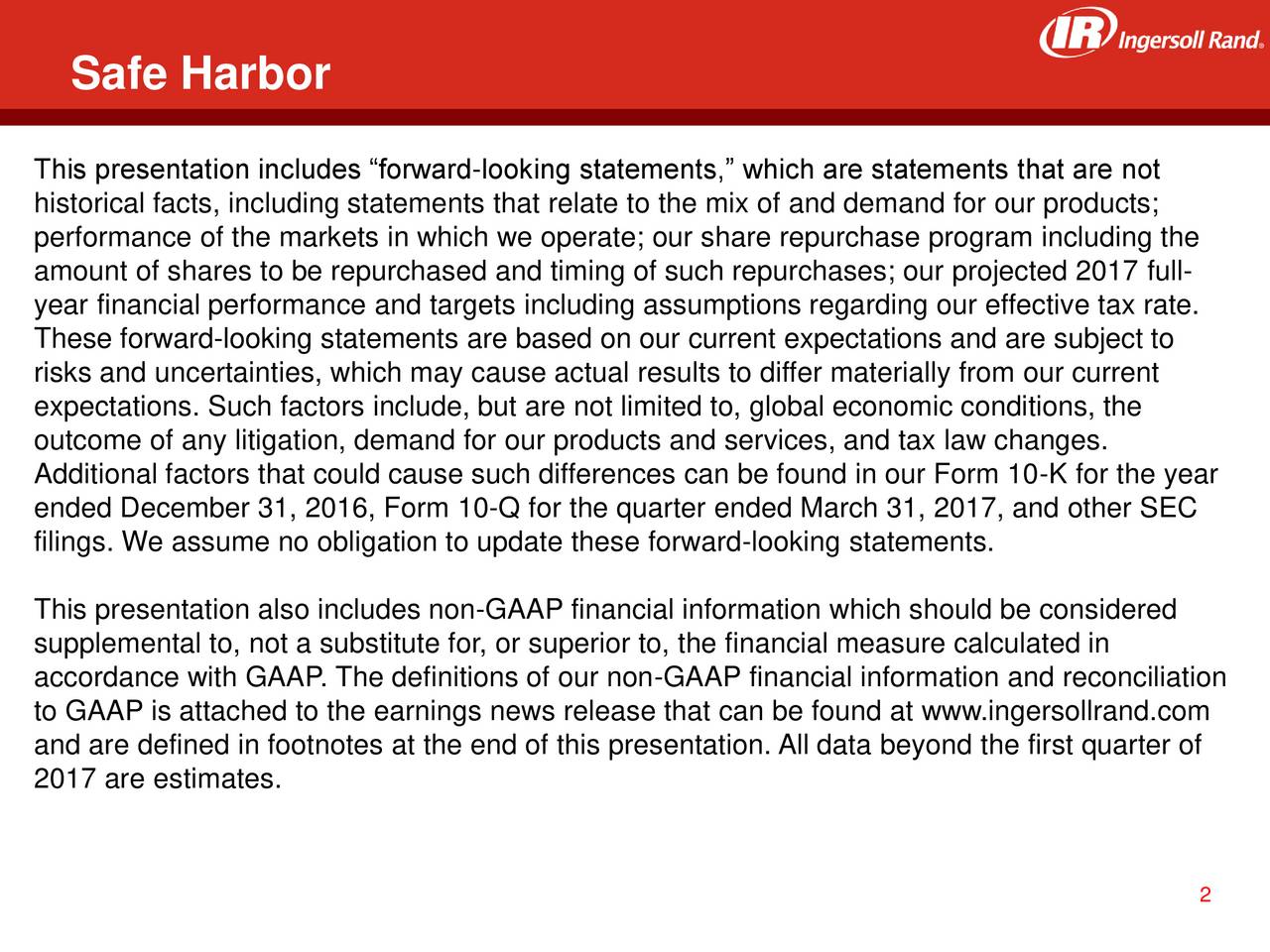IngersollRand plc 2017 Q1 Results Earnings Call Slides (NYSEIR