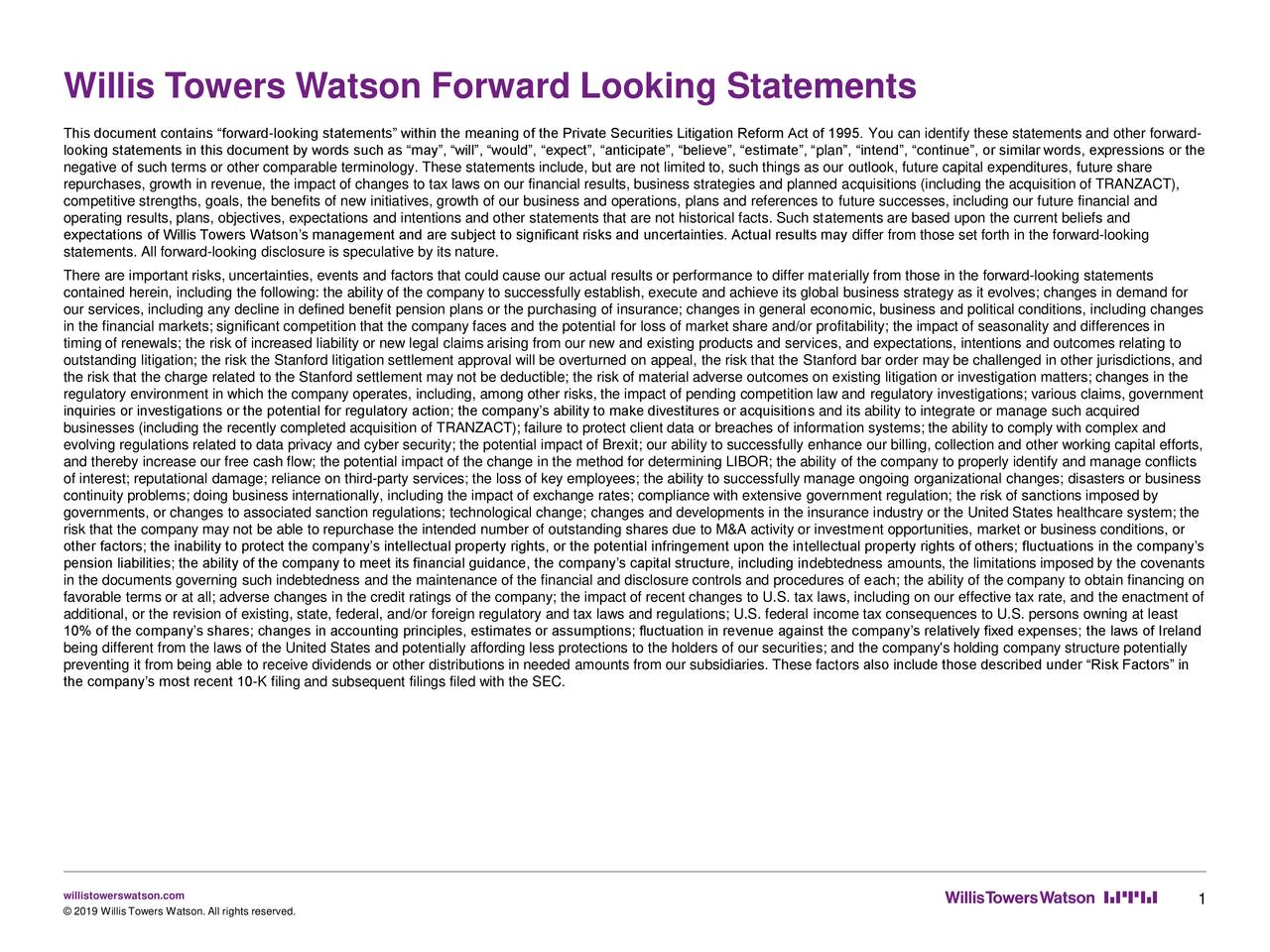 Willis Towers Watson Public Limited Company 2019 Q2 Results