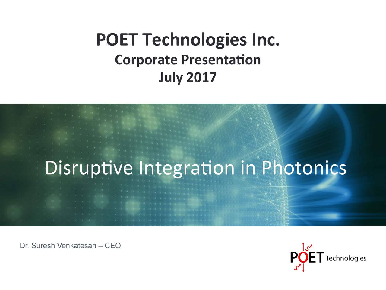 POET Technologies (POETF) Investor Presentation Slideshow (OTCMKTS