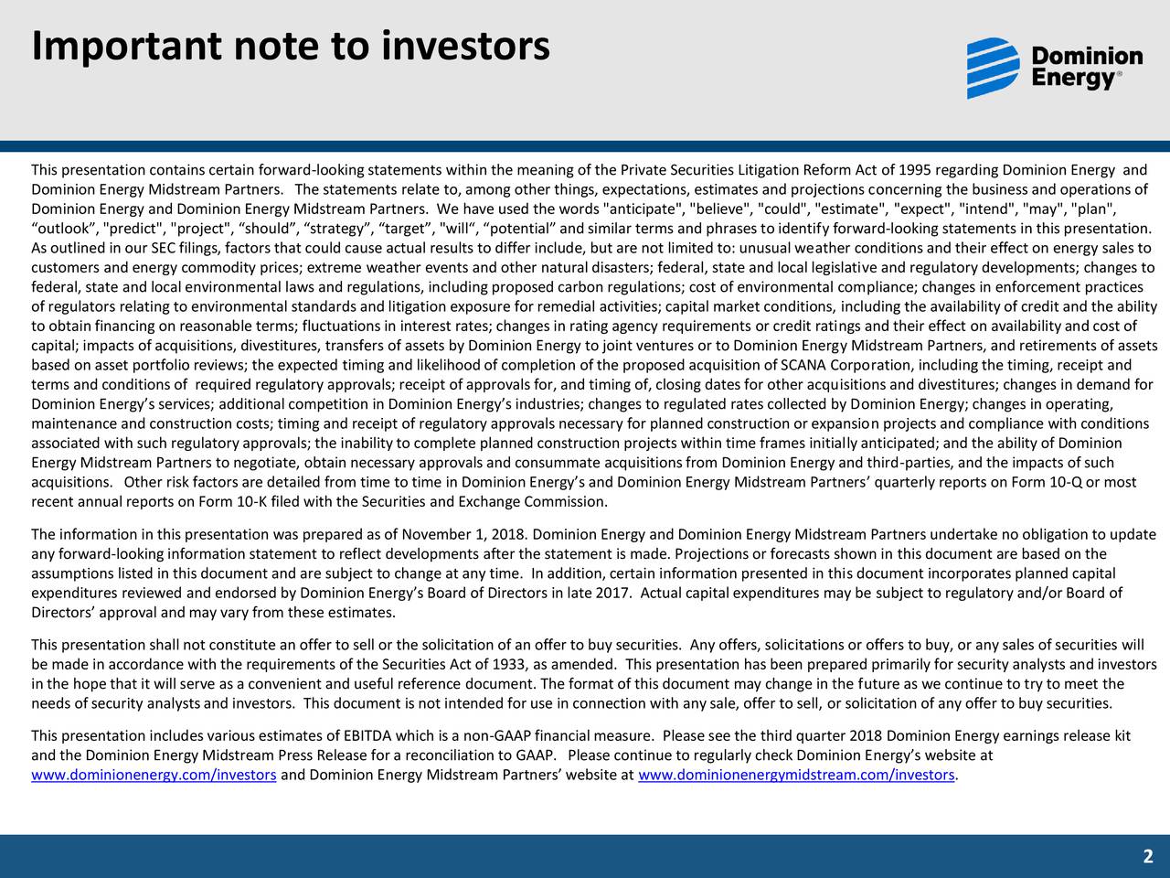 Dominion Energy, Inc. 2018 Q3 Results Earnings Call Slides (NYSED