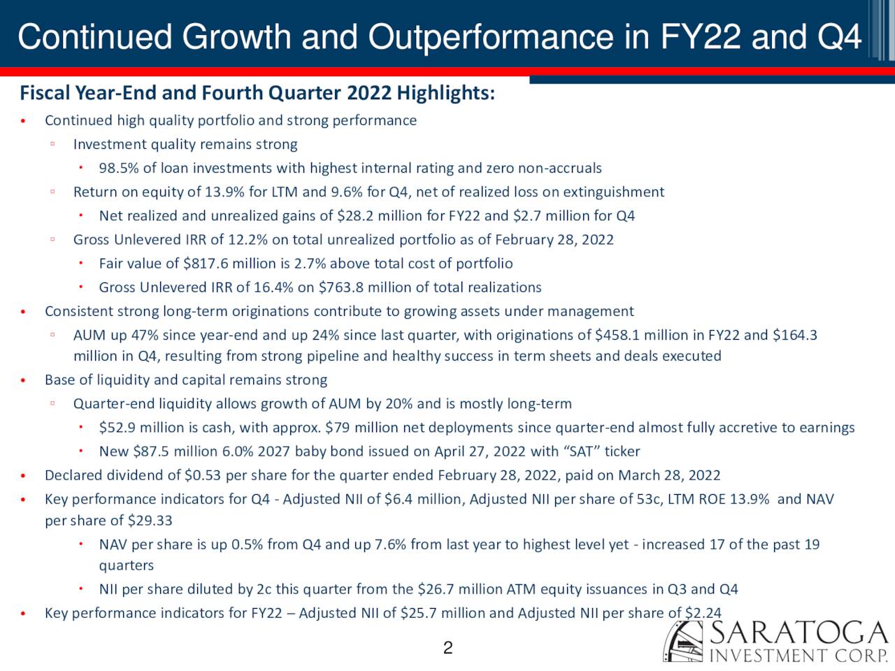 Saratoga Investment Corp 2022 Q4 Results Earnings Call Presentation