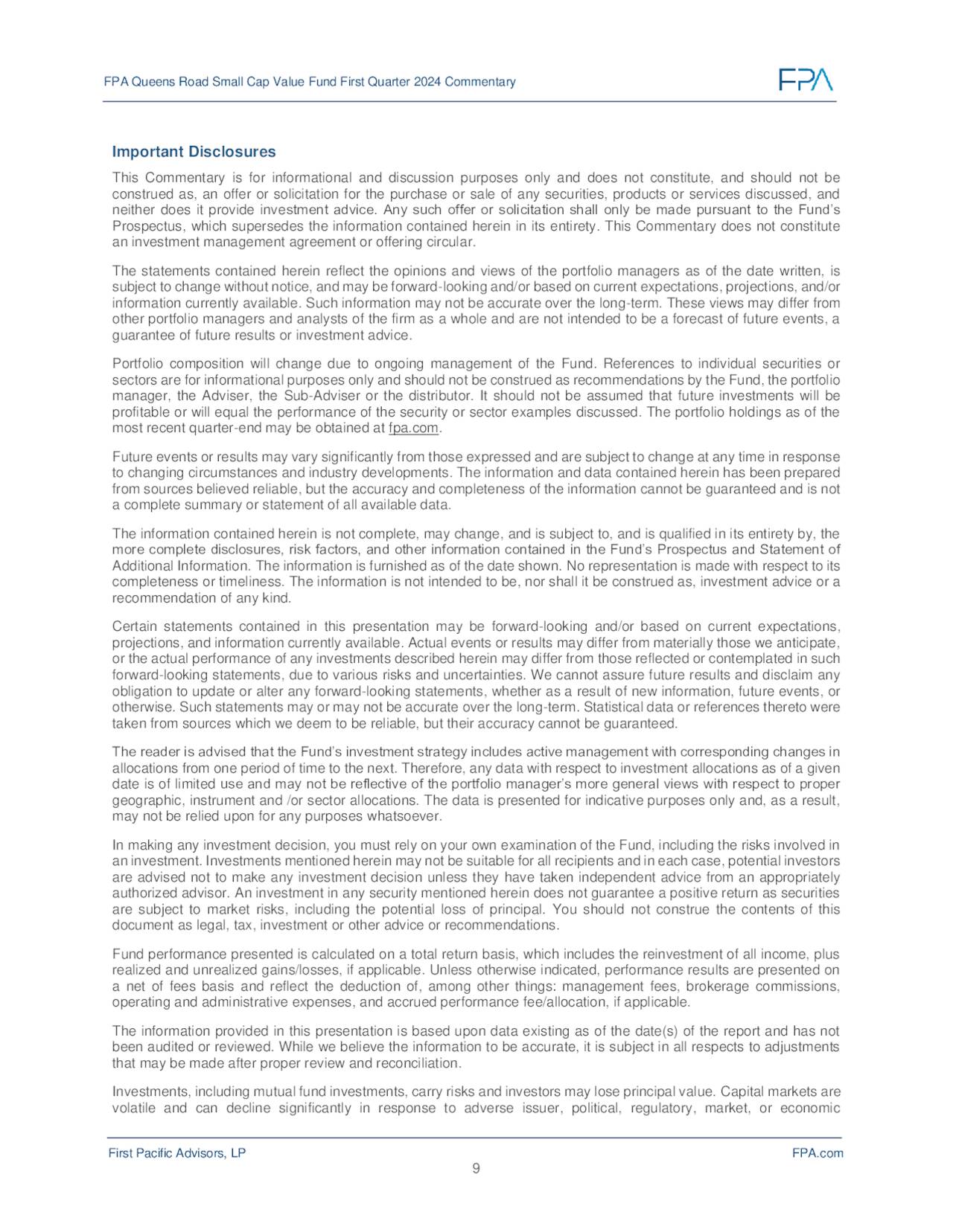 FPA Queens Road Small Cap Value Fund Q1 2024 Commentary Seeking Alpha