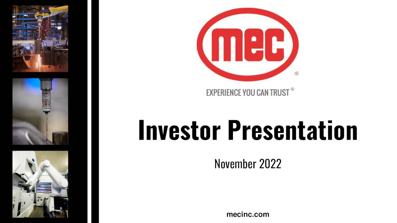 Mayville Engineering Company (MEC) Investor Presentation Slideshow
