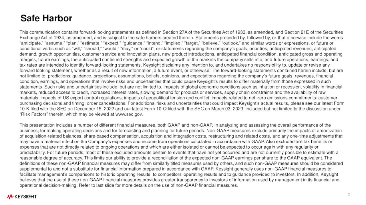 Keysight Technologies, Inc. 2023 Q2 Results Earnings Call Presentation (NYSEKEYS) Seeking