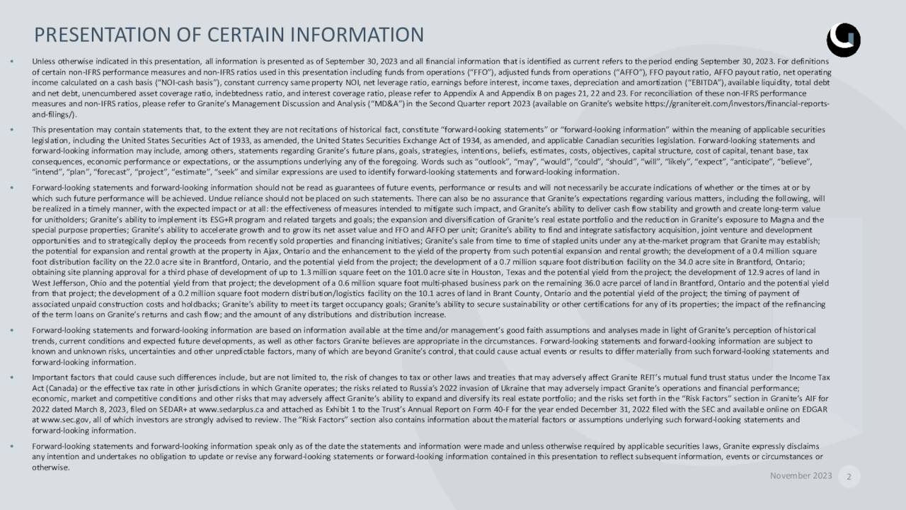 Granite Real Estate Investment Trust 2023 Q3 Results Earnings Call