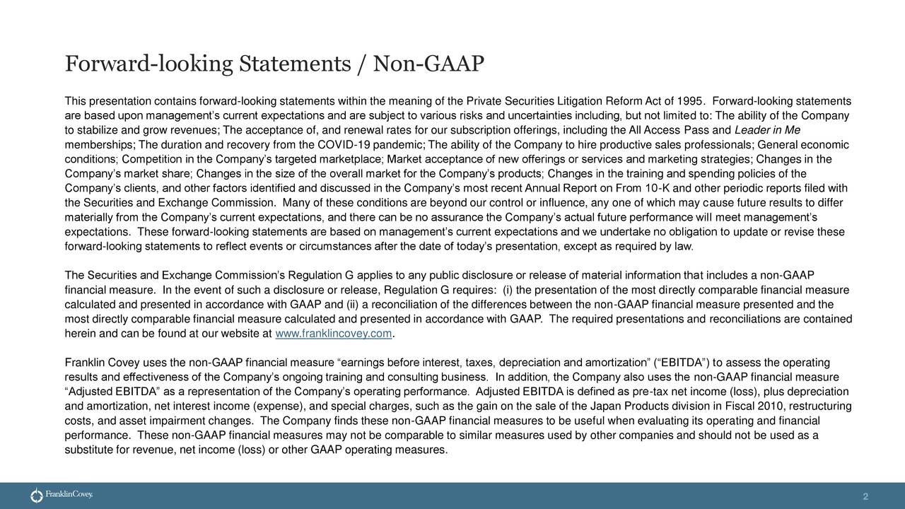 Franklin Covey Co. 2021 Q2 Results Earnings Call Presentation (NYSE